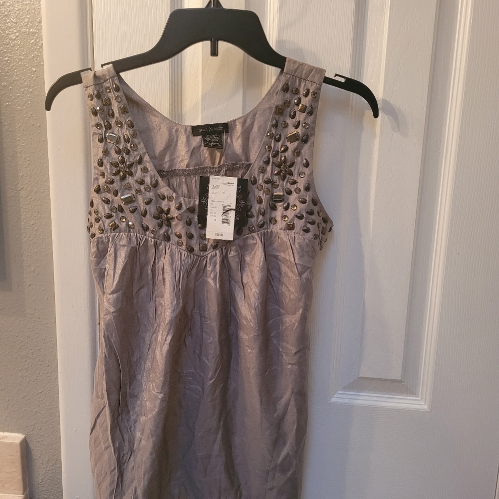 Sam & Max Shiny Silver Jeweled with Tie Back Blous